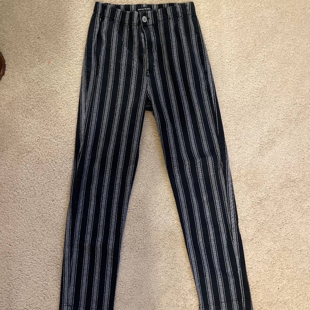 Brandy Melville Stretch Black /Gray Stripe Straight Leg Pants